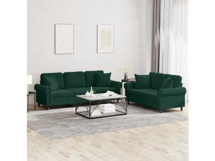 2dílná sedací souprava s polštáři tmavě zelená samet 3202272