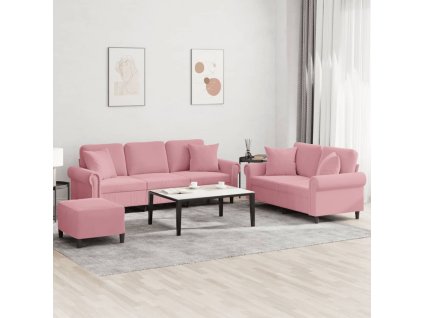 3dílná sedací souprava s polštáři růžová samet 3202283