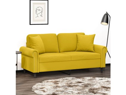 2místná pohovka s polštáři žlutá 140 cm samet 3200951