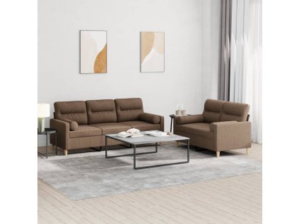 2dílná sedací souprava s polštáři hnědá textil 3201619