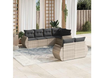 7dílná zahradní sedací souprava a podušky světle šedá polyratan 3221611