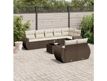 9dílná zahradní sedací souprava s poduškami hnědá polyratan 3221632