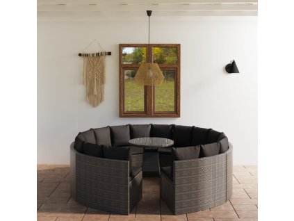 9dílná zahradní sedací souprava s poduškami polyratan šedá 3064899