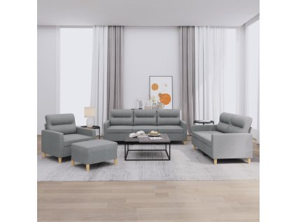 4dílná sedací souprava s poduškami světle šedá textil 3201544