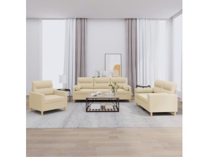 3dílná sedací souprava s polštáři krémová textil 3201554