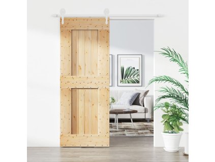 Posuvné dveře s kováním 80 x 210 cm masivní borové dřevo 3203220