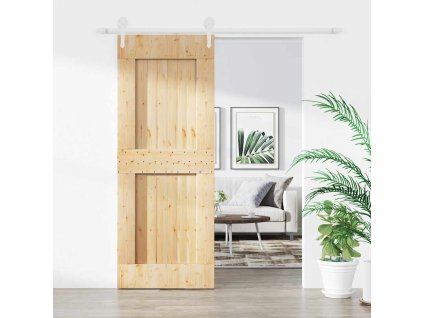 Posuvné dveře s kováním 80 x 210 cm masivní borové dřevo 3203261