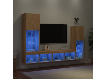 4dílná obývací stěna s LED dub sonoma kompozitní dřevo 3216656