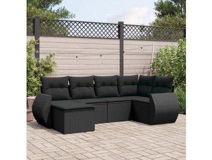 6dílná zahradní sedací souprava s poduškami černá polyratan 3221654