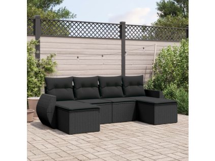 6dílná zahradní sedací souprava s poduškami černá polyratan 3221714