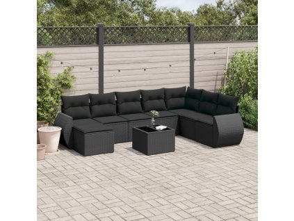 9dílná zahradní sedací souprava s poduškami černá polyratan 3221764