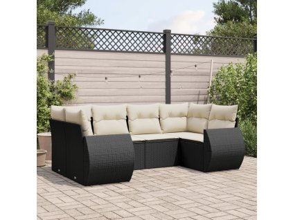 6dílná zahradní sedací souprava s poduškami černá polyratan 3221775