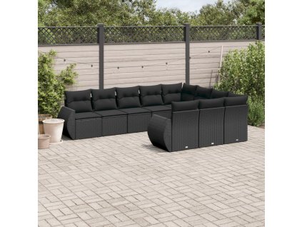 10dílná zahradní sedací souprava s poduškami černá polyratan 3221884