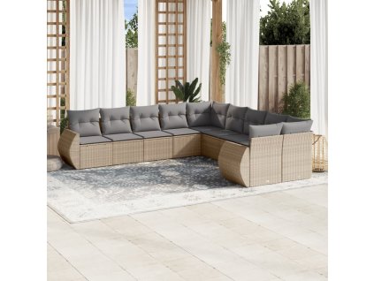 10dílná zahradní sedací souprava s poduškami béžová polyratan 3221908