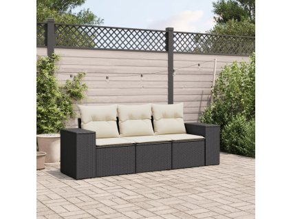 3dílná zahradní sedací souprava s poduškami černá polyratan 3222255