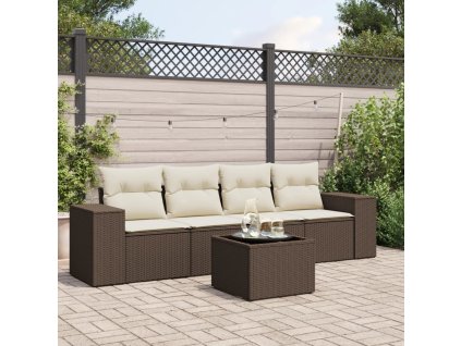 5dílná zahradní sedací souprava s poduškami hnědá polyratan 3222292