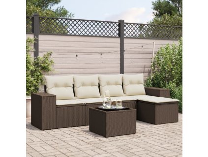 6dílná zahradní sedací souprava s poduškami hnědá polyratan 3222502