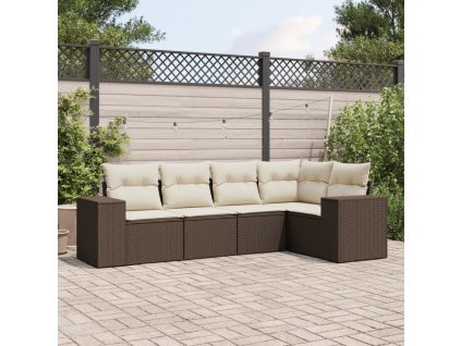 5dílná zahradní sedací souprava s poduškami hnědá polyratan 3222532