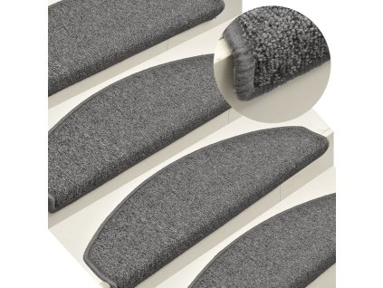 Schodové rohože 15 ks 65 x 24 x 4 cm tmavě šedé, půlkulaté, velké 322369