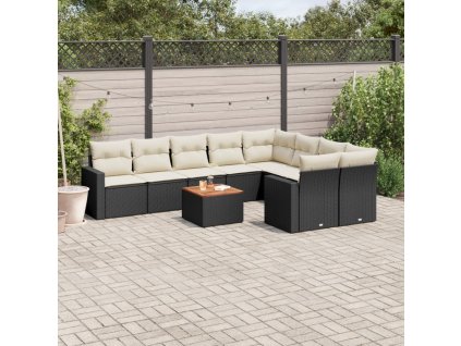 10dílná zahradní sedací souprava s poduškami černá polyratan 3224278