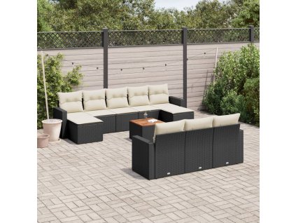 11dílná zahradní sedací souprava s poduškami černá polyratan 3224341