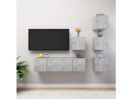 6dílný set TV skříněk betonově šedý dřevotříska 3079140