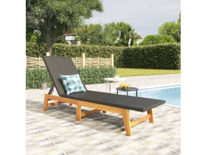 Zahradní lehátko černé a hnědé polyratan a masivní akácie 319726