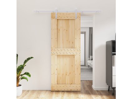 Posuvné dveře s kováním 80 x 210 cm masivní borové dřevo 3203013