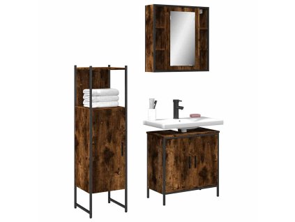 3dílný set koupelnových skříněk kouřový dub kompozitní dřevo 3214762