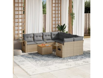 9dílná zahradní sedací souprava s poduškami béžová polyratan 3224491