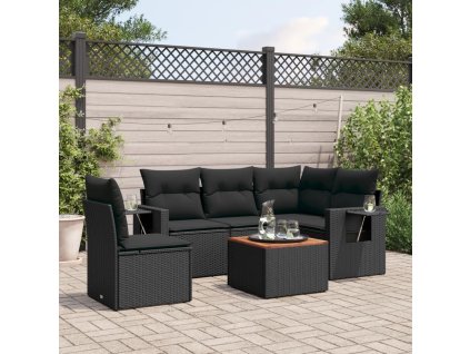 6dílná zahradní sedací souprava s poduškami černá polyratan 3224564