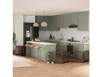 Zábrana pro psy s dvířky skládací 12 panelů hnědá 960 cm topol 3155636