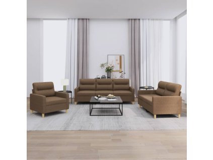 3dílná sedací souprava s poduškami hnědá textil 3201539