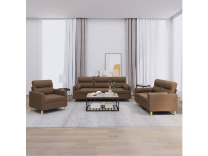 3dílná sedací souprava s polštáři hnědá textil 3201555
