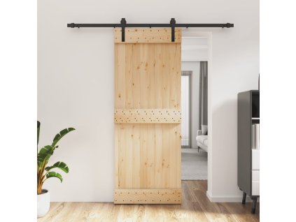 Posuvné dveře s kováním 80 x 210 cm masivní borové dřevo 3202987