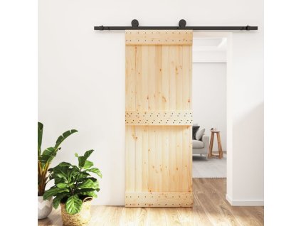 Posuvné dveře s kováním 80 x 210 cm masivní borové dřevo 3203065