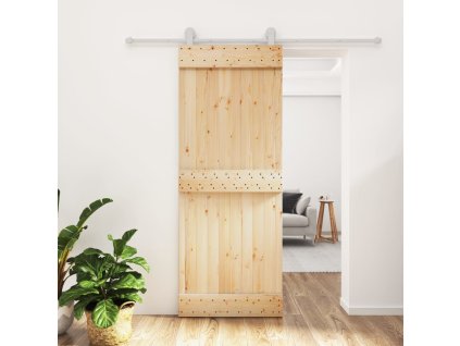 Posuvné dveře s kováním 80 x 210 cm masivní borové dřevo 3203105