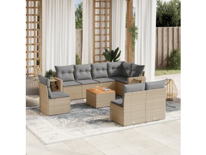 9dílná zahradní sedací souprava s poduškami béžová polyratan 3224603