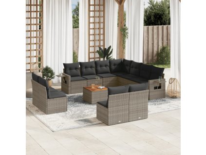 12dílná zahradní sedací souprava s poduškami šedá polyratan 3224625