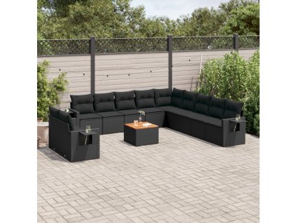 12dílná zahradní sedací souprava s poduškami černá polyratan 3224641