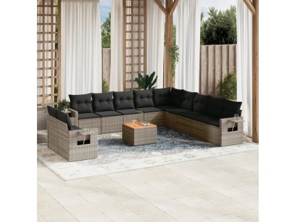 12dílná zahradní sedací souprava s poduškami šedá polyratan 3224646