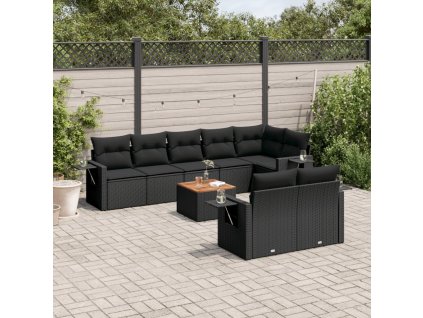 9dílná zahradní sedací souprava s poduškami černá polyratan 3224648