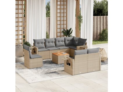9dílná zahradní sedací souprava s poduškami béžová polyratan 3224659