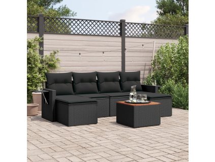 7dílná zahradní sedací souprava s poduškami černá polyratan 3224683