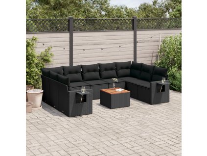 10dílná zahradní sedací souprava s poduškami černá polyratan 3224704