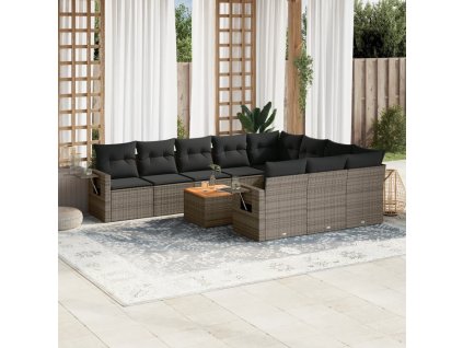 11dílná zahradní sedací souprava s poduškami šedá polyratan 3224744