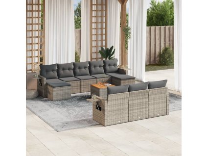 11dílná zahradní sedací souprava s poduškami šedá polyratan 3224786