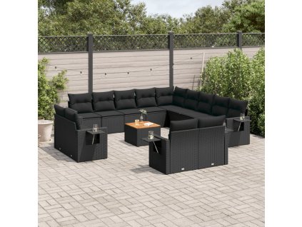 14dílná zahradní sedací souprava s poduškami černá polyratan 3224837
