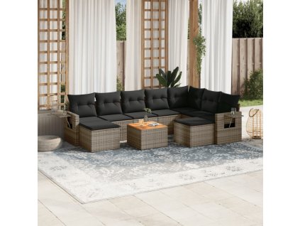 10dílná zahradní sedací souprava s poduškami šedá polyratan 3224849