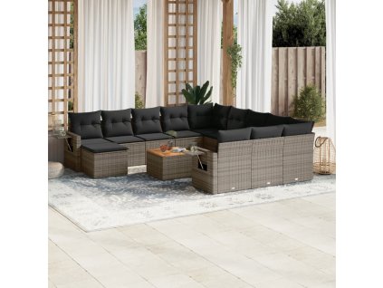 13dílná zahradní sedací souprava s poduškami šedá polyratan 3224870